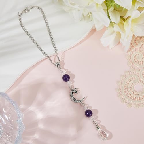 Purple Amethyst Hanging Car Charm Stone Bead Boho Cute Auto Rearview Mirror - Image 4
