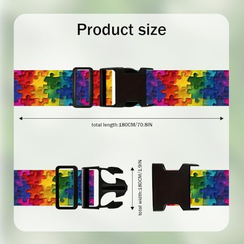 2 Pack Luggage Straps for Suitcases Adjustable Rainbow Puzzle Piece Design - Image 3