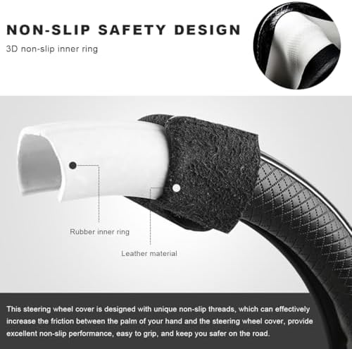 Car Steering Wheel Cover, 15 Inch Anti-Slip Breathable Leather Auto Steering - Image 3