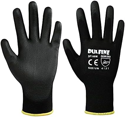 DULFINE Safety Work Gloves for Men 12 Pairs, Ultra-Thin PU Coated Black XS - Image 2