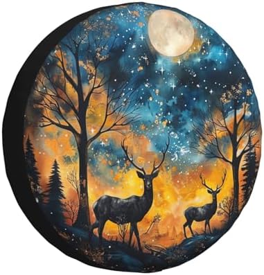 Starry Sky Deer Spare Tire Cover Wheel Protectors Weatherproof Deer Pattern by Unknown