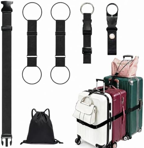 6-Piece Luggage Connector Straps Set, Adjustable Black Suitcase Accessories by JFBNXB
