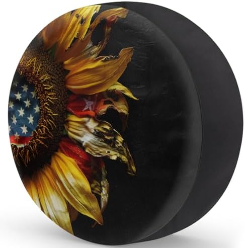Spare Tire Cover for RV Trailer, Sunflowers American Flag Waterproof Sun - Image 2