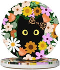 Flower Cute Black Cat Car Coasters by Unknown