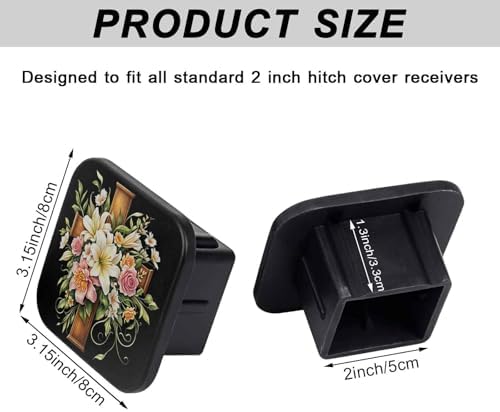 2 Inch Floral Cross Trailer Hitch Cover Rubber Receiver Tube Plug Cap, Tow - Image 2