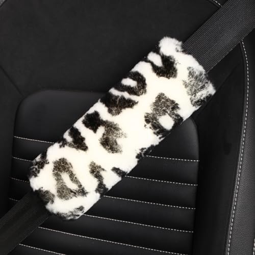 AOGELAN 2 Pack Fluffy Fuzzy Genuine Sheepskin Car Seat Belt Cover Pad, Seatbelt - Image 2