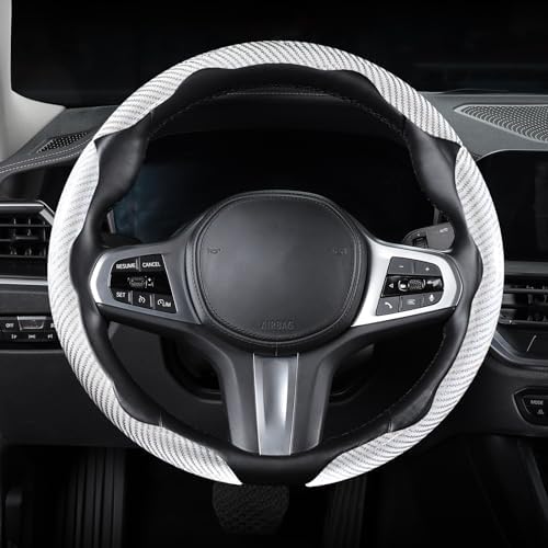 Carbon Fiber Steering Wheel Cover Universal 3pcs Protector Glossy White - Image 6