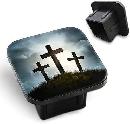 Trailer Hitch Cover Three Wooden Crosses on a Hill Square 2 Inch Receiver Tube by Unknown
