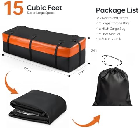 Forluck Waterproof Hitch Mount Cargo Carrier Bag, 15 Cubic Feet Soft Shell - Image 4