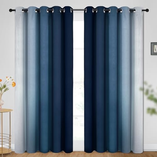 SimpleHome Ombre Blue to Grey White Curtains - Image 2