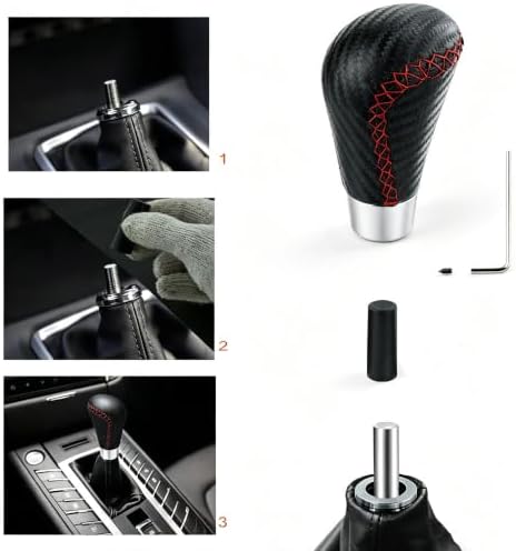 Lunsom Leather Shifter Knob R Style Shift Stick Handle Head Car Gear Lever - Image 3