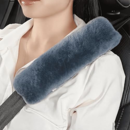 AOGELAN Fluffy Fuzzy Genuine Sheepskin Car Seat Belt Covers by AOGELAN