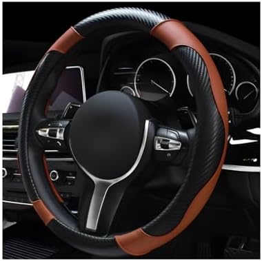 povtii Car Steering Wheel Cover, 15 Inch Leather Breathable Auto Steering Wheel by povtii