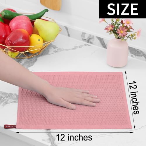 Homaxy 100% Cotton Waffle Weave Kitchen Dish Cloths 12-Pack, Dried Rose - Image 5