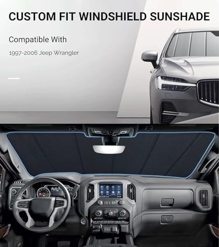 Pigenius Windshield Sun Shade for Jeep Wrangler 1997-2006 Front Window Sunshade - Image 2