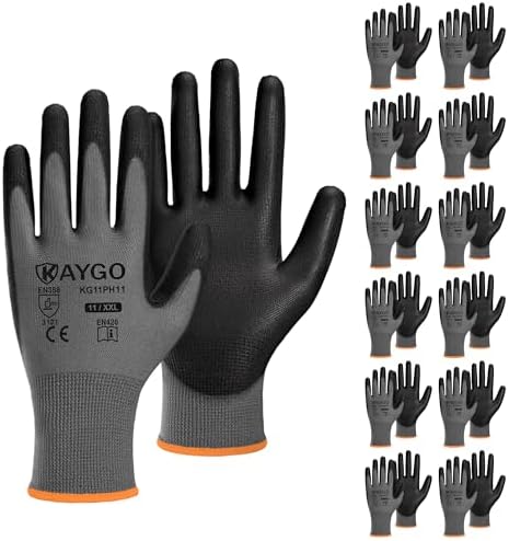 KAYGO Safety Work Gloves for Men Women, PU Coated Palm & Fingers by KAYGO