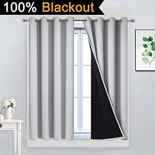 Yakamok Light Grey 100% Blackout Curtains 45 Inches Long 52" Wide 2 Panel - Image 2