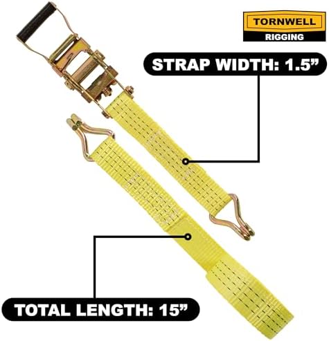 10-Pack Heavy Duty Ratchet Tie-Down Straps, 1.5 x 15 ft, 400 lb Break Strength - Image 3