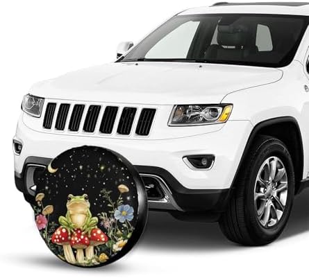 Mushrooms Frog Black Universal Spare Tire Cover, 17 Inch, Cute Waterproof - Image 7
