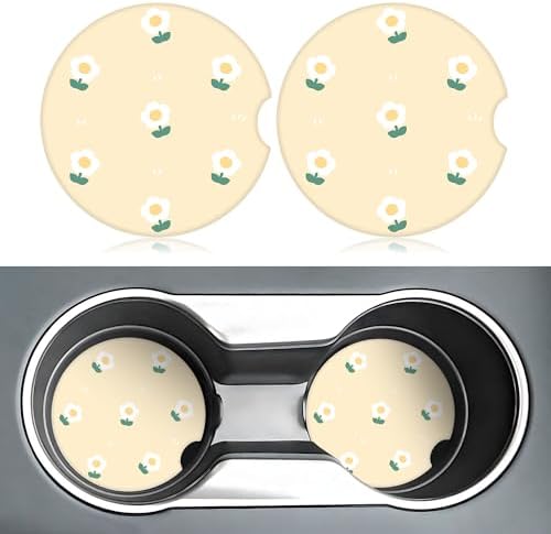 Cute White Flower Car Coasters for Cup Holders, 2 Pack Car Cup Holder Coasters - Image 2