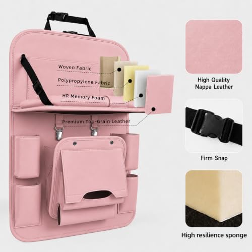 Car Backseat Organizer with Foldable Table Tray, PU Leather Seat Back Organizer - Image 5
