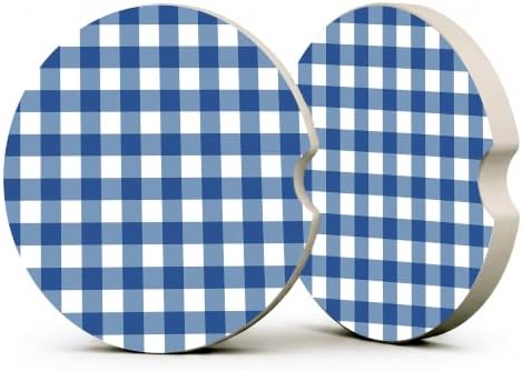 Blue Buffalo Plaid Car Coasters Set of 2, Coquette Preppy Cup Holders by Unknown