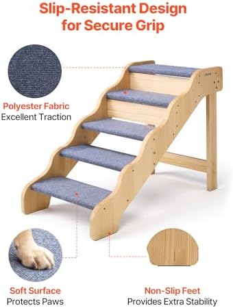 VEVOR Wood Pet Stairs, 5-Step Dog Stairs - Image 4