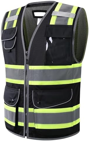 JKSafety 9 Pockets Hi-Vis Black Safety Vest by JKSafety