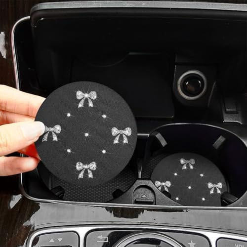 2PCS Car Coasters Rhinestone Bow Cup Holder Pad Anti-Slip Gray - Image 3