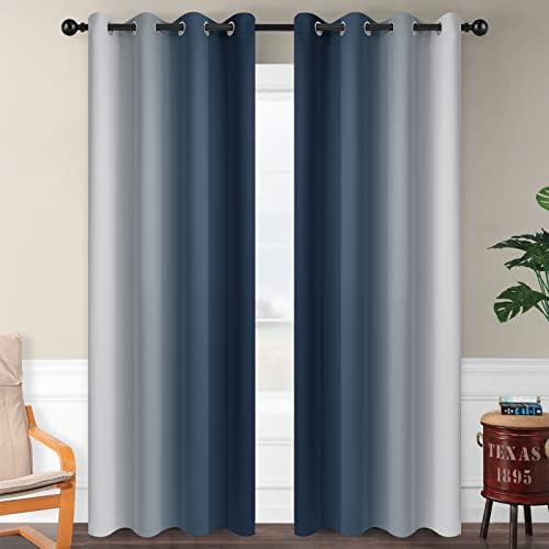SimpleHome Ombre Navy Blue to Grey White Curtains - Image 2