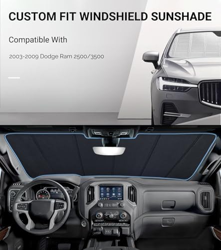Pigenius Windshield Sun Shade for Dodge Ram 2500/3500 2003-2009 Front Window - Image 2