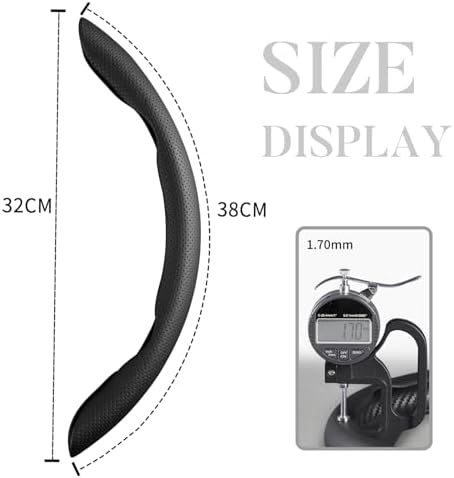 Car Steering Wheel Cover Leather 14.5-15 in Universal 3Pcs Set Black - Image 5
