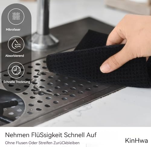 KinHwa Waffle Microfiber Dish Cloths Black Kitchen Towels, Washcloths - Image 5