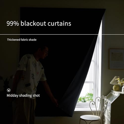 AJAZZ 100% Blackout Self Adhesive Curtains Small Window Short Temporary Black - Image 4