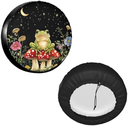 Mushrooms Frog Black Universal Spare Tire Cover, 17 Inch, Cute Waterproof - Image 2