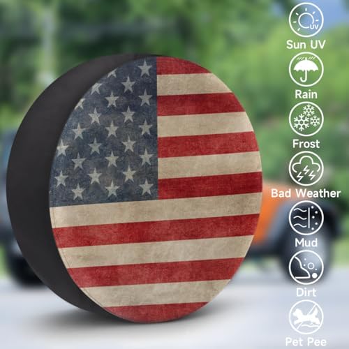 Spare Tire Cover for RV Trailer, Vintage American Flag Waterproof Sun Leather - Image 3