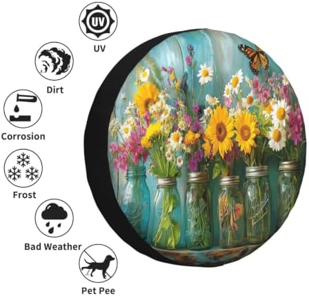 Colorful Flower Spare Tire Cover Waterproof Wheel Cover 17 Inch Universal Fit - Image 6