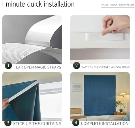 JILRON Adhesive Curtain 100% Blackout No-Drill Easy Install - Image 2