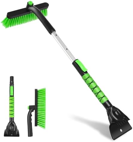 Snow Brush with Ice Scraper 33 inch, 2 in 1 Extendable Snow Removal by Yougfin