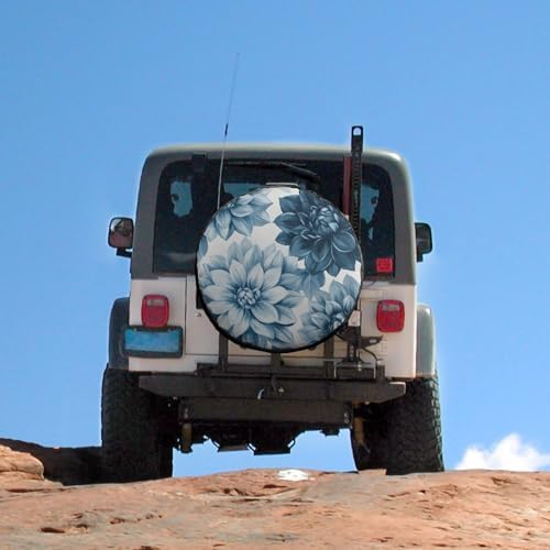 Camper Spare Tire Cover Blue and Grey Dahlia Flower Wheel Protectors - Image 5