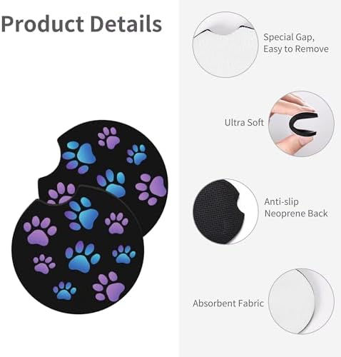 Purple Dog Paw Print Steering Wheel Cover + Dogs Prints 2 Pc Car Coasters - Image 6