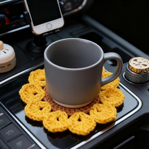 2PCS Handmade Crochet Car Cup Holder Coasters - Image 6