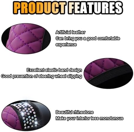 JOYCOURT 15 Inch Bling Soft Leather Car Steering Wheel Cover - Image 4