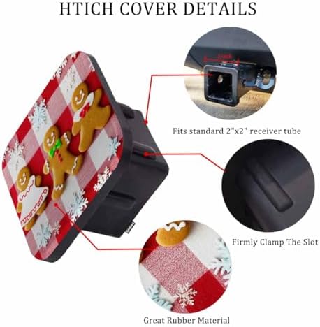 2 Inch Gingerbread Trailer Hitch Cover, Christmas Gingerbread Buffalo Plaid - Image 3