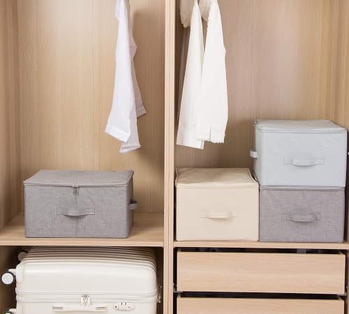 Fabric Storage Bins with Lid, Large Blanket Closet Storage Box, Zipper Lid - Image 6