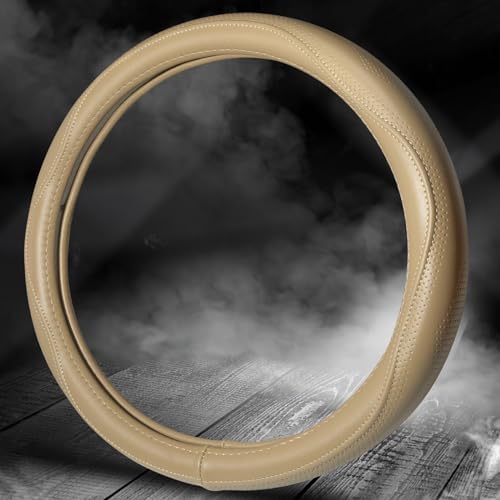 HAOKAY Top Grade Beige Genuine Leather Steering Wheel Cover Men Women, Luxury - Image 5