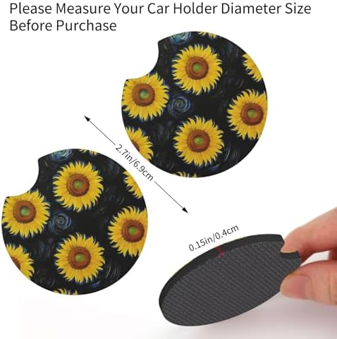 Sunflower Steering Wheel Cover Floral Car Accessories+ 2 Car Coasters - Image 5