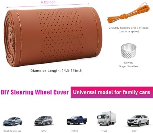 Ziciner Genuine Leather Steering Wheel Cover, Stitch on Wrap, Breathable - Image 2