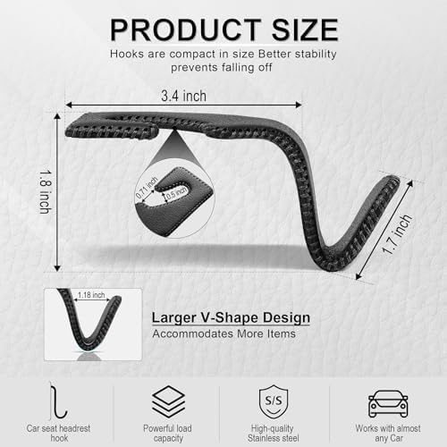 LivTee Headrest Hook for Car, Back Seat Organizer Black Leather Hanger Holder - Image 3