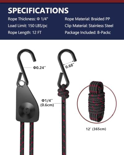 Ratchet Tie Down Straps, 1/4" Adjustable Rope Hangers 8 Pack, 12FT Tie-Down - Image 7